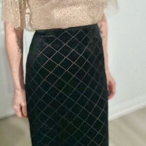 Ces...Astuces Astu vintage French Black Velvet Diamond Pattern Maxi Skirt Size 3